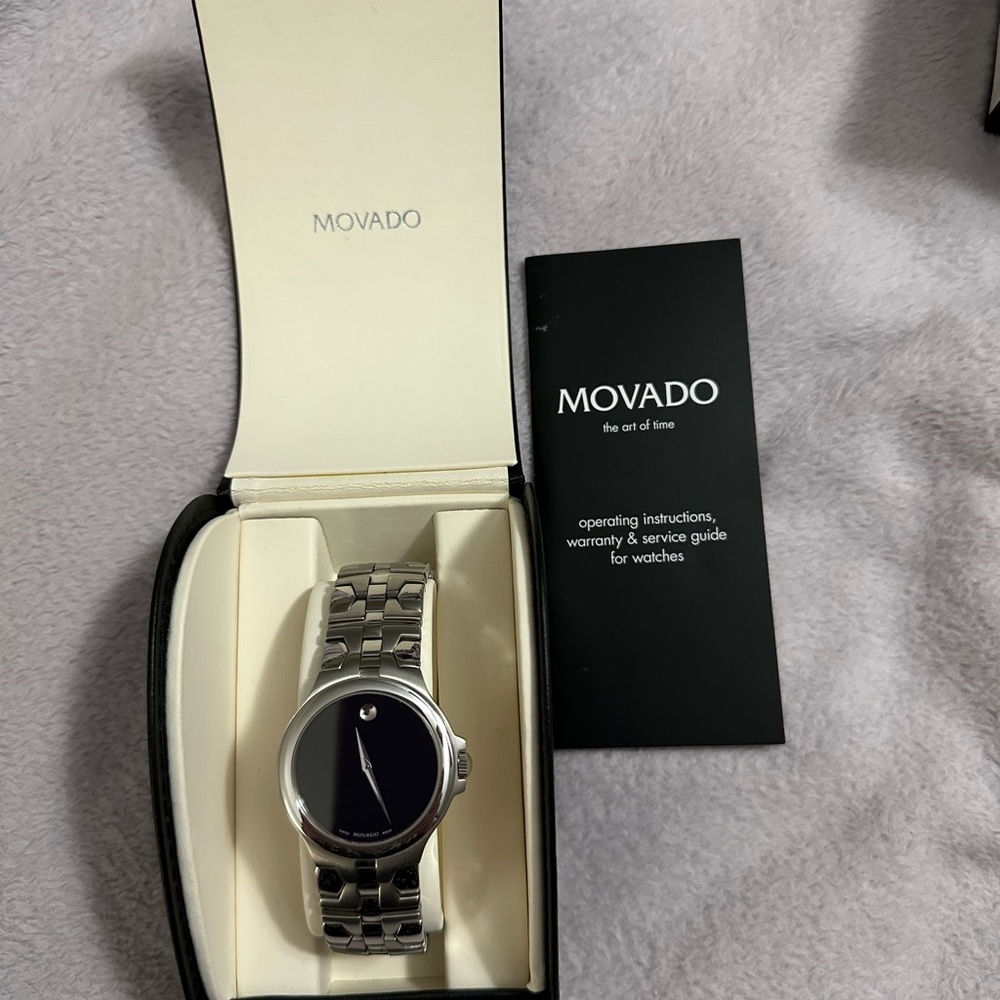 Movado Men’s Black Face Silver EUC